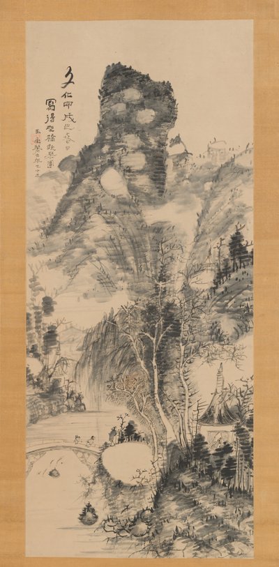 Su un Ponte Rustico, Portando una Cetra Yakyo hokin zu, 1814 da Uragami Gyokudo