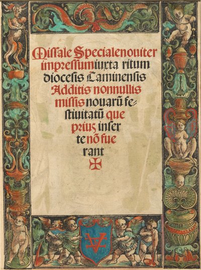 Pagina del titolo per un messale, con bordo di satiro e putti [verso] da Urs Graf I