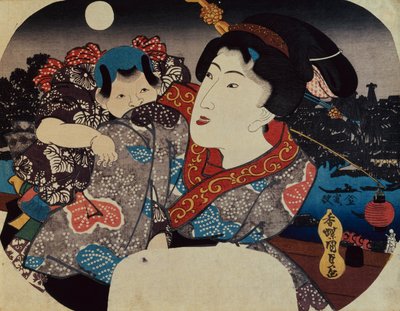 Donna che porta un bambino sulla schiena da Utagawa Kunisada