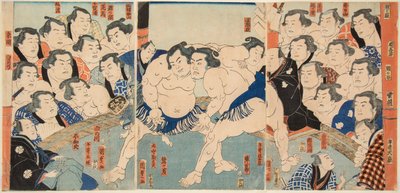 Combattimento di sumo tra Wahigayama e Jimmaru da Utagawa Kunisada
