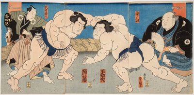 Combattimento dei lottatori di sumo Shiranui e Jimmaku da Utagawa Kunisada