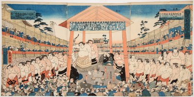 Kanjin Ozumo (processione di lottatori di sumo per un combattimento di raccolta fondi) da Utagawa Kunisada