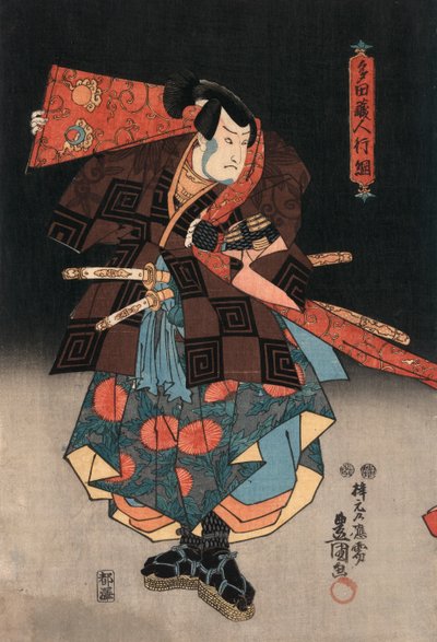 Stampa Ukiyo-e di un attore che interpreta un samurai di Kunisada da Utagawa Kunisada