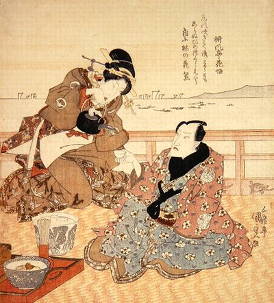 Onoe Kikugoro III che prende il tè a Shinagawa, c.1825 da Utagawa Kunisada
