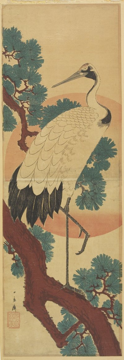 Gru su ramo di pino da Utagawa Hiroshige