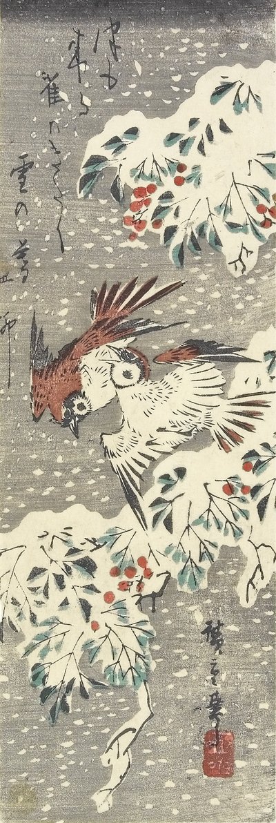 (Bambù celeste e passeri nella neve), 1830-1858 da Utagawa Hiroshige