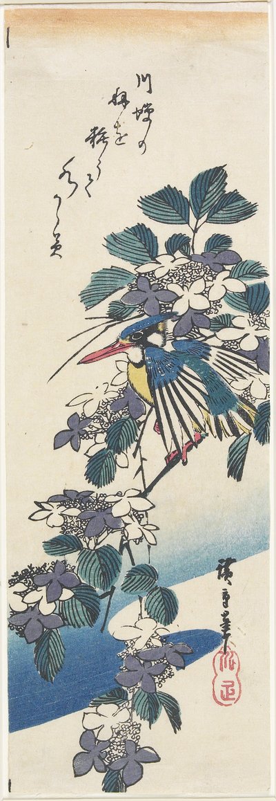 Martin pescatore e ortensia da Utagawa Hiroshige