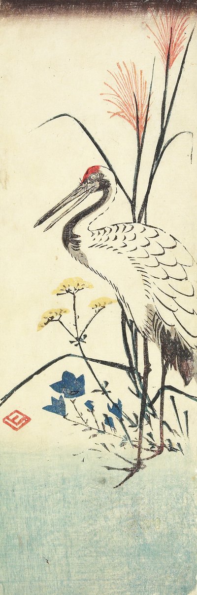 (Erba delle Pampas, Patrinia, Campanula cinese e una gru), 1830-1858 da Utagawa Hiroshige