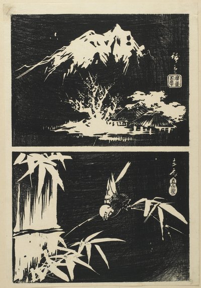Due immagini di litografia, metà del XIX secolo da Utagawa Hiroshige