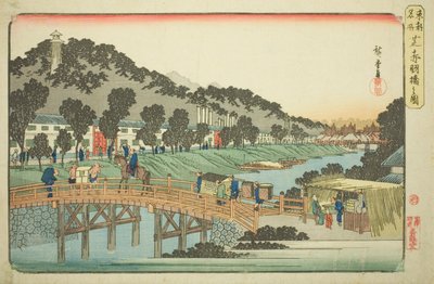 Ponte Akabane a Shiba (Shiba Akabanebashi no zu), dalla serie "Luoghi famosi della capitale orientale (Toto meisho)" da Utagawa Hiroshige