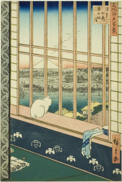 Campi di riso di Asakusa e Festival di Torinomachi (Asakusa tanbo Torinomachi mode), dalla serie "Cento famose vedute di Edo (Meisho Edo hyakkei)" da Utagawa Hiroshige