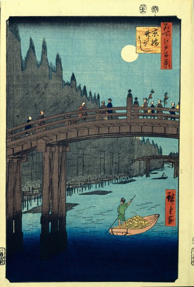 Bamboo Quay presso il ponte Kyobashi. Cento famose vedute di Edo da Utagawa Hiroshige