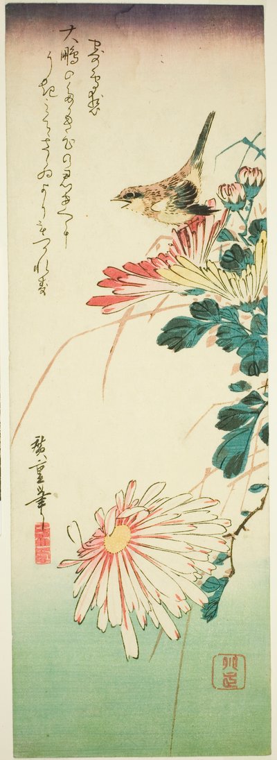 Uccello e crisantemi da Utagawa Hiroshige