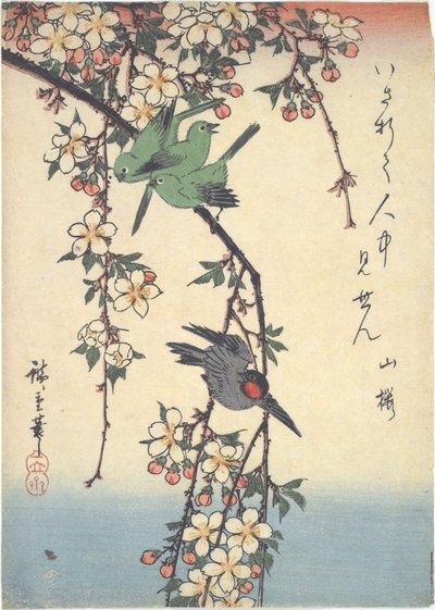 Uccelli su un ramo di ciliegio da Utagawa Hiroshige