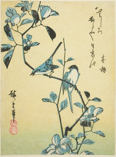 Uccelli su ramo di camelia da Utagawa Hiroshige
