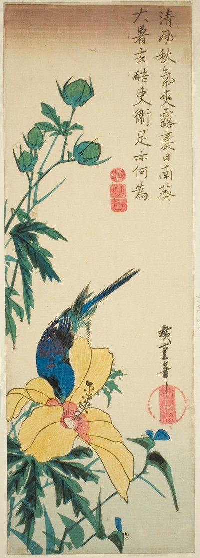 Uccello azzurro e ibisco da Utagawa Hiroshige