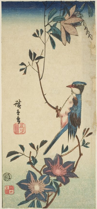 Uccello azzurro su clematide da Utagawa Hiroshige