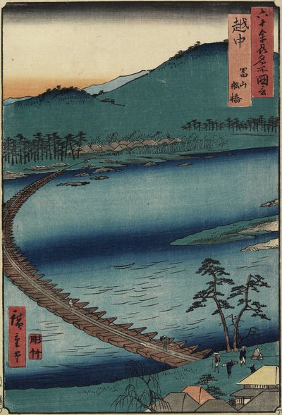 Ponte di barche a Toyama, provincia di Etchu, settembre 1853 da Utagawa Hiroshige