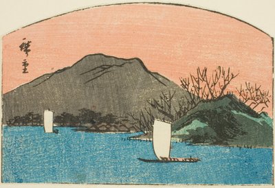 Barche sul lago, sezione di una stampa harimaze senza titolo da Utagawa Hiroshige