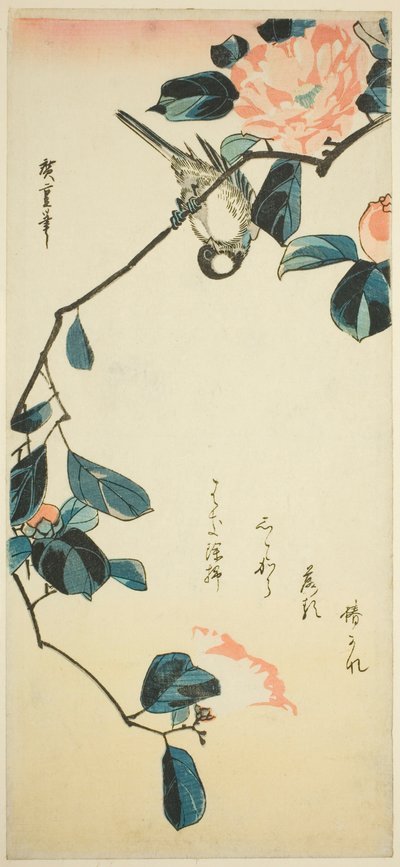 Fringuello su ramo di camelia da Utagawa Hiroshige