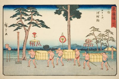 Chiryu—No. 40, dalla serie "Le cinquantatré stazioni del Tokaido (Tokaido gojusan tsugi)", noto anche come il Reisho Tokaido da Utagawa Hiroshige