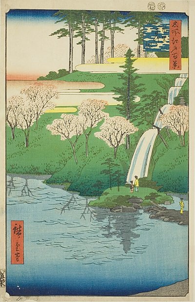 Stagno di Chiyogaike, Meguro (Meguro Chiyogaike), n. 23 della serie "Cento vedute famose di Edo (Meisho Edo hyakkei)". da Utagawa Hiroshige