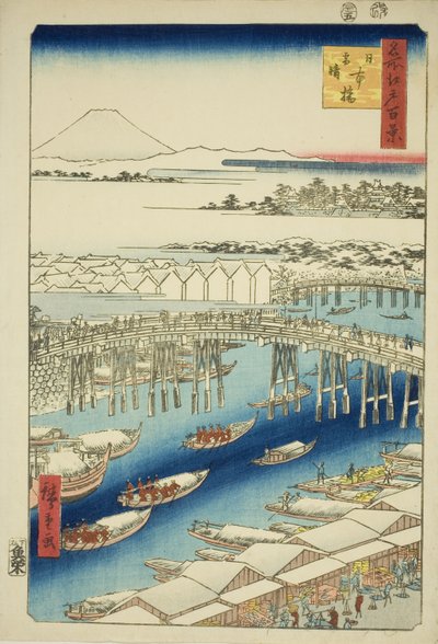 Bel tempo dopo la neve al ponte Nihon (Nihonbashi yukibare), dalla serie "Cento famose vedute di Edo (Meisho Edo hyakkei)" da Utagawa Hiroshige