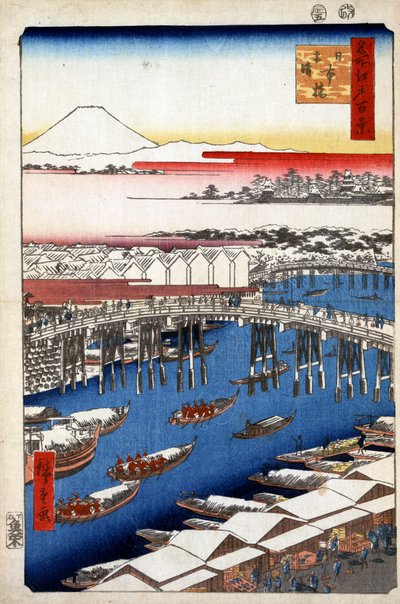 Tempo sereno dopo la neve al Ponte Nihon, Cento Vedute Famose di Edo da Utagawa Hiroshige