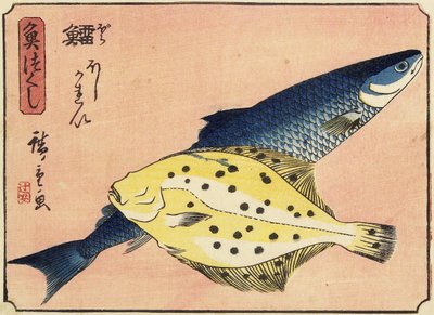Merluzzo e halibut, 1830-1844 da Utagawa Hiroshige