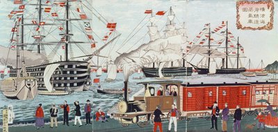Il dono di una ferrovia del Commodoro Perry ai giapponesi nel 1853 da Utagawa Hiroshige