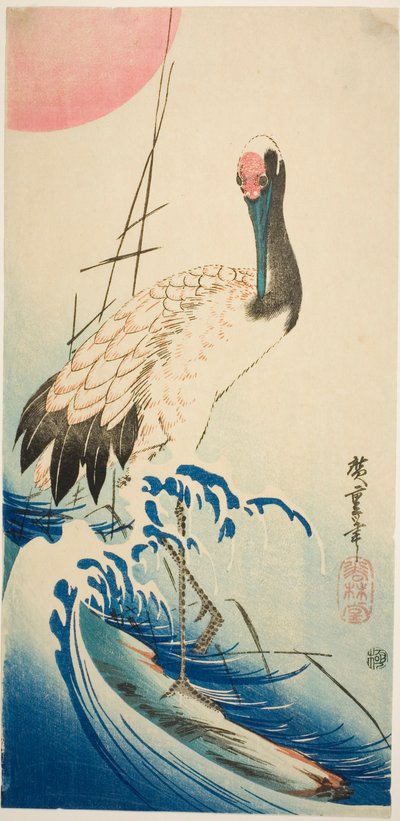 Gru, onde e sole nascente da Utagawa Hiroshige