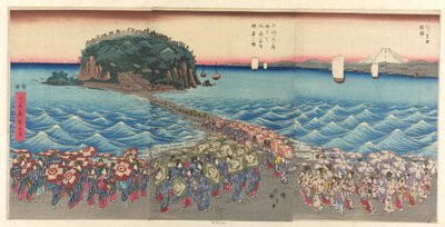 Folla in visita al Santuario di Benzaiten a Enoshima nella provincia di Sagami da Utagawa Hiroshige