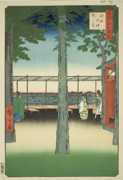 Alba al Santuario di Kanda Myojin (Kanda Myojin akebono no kei), dalla serie "Cento vedute famose di Edo (Meisho Edo hyakkei)" da Utagawa Hiroshige