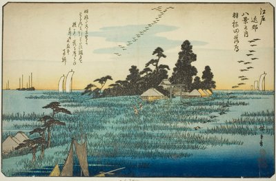 Oche in discesa a Haneda (Haneda no rakugan), dalla serie "Otto vedute nei dintorni di Edo (Edo kinko hakkei no uchi)" da Utagawa Hiroshige