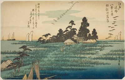Oche Discendenti a Haneda (Haneda no rakugan), dalla serie "Otto Vedute nei Dintorni di Edo (Edo kinko hakkei no uchi)" da Utagawa Hiroshige