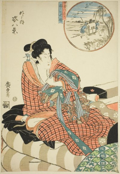 Oche discendenti nei campi di riso (Tanbo no rakugan) e Campana serale del mattino dopo (Kinuginu no bansho), dalla serie "Otto vedute di figure dentro e fuori (Soto to uchi sugata hakkei)" da Utagawa Hiroshige