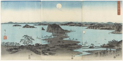 Otto vedute di Kanazawa nella provincia di Musashi di notte, luglio 1857 da Utagawa Hiroshige