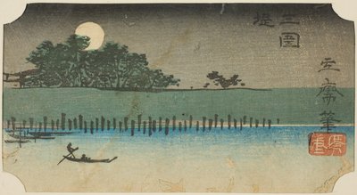 Argine a Mimeguri (Mimeguri tsutsumi), sezione di un foglio dalla serie "Ritagli di Luoghi Famosi di Edo (Harimaze Koto meisho)" da Utagawa Hiroshige