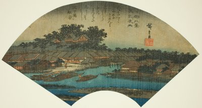 Pioggia serale a Matsuchiyama (Matsuchiyama yau), dalla serie "Otto vedute della capitale orientale (Toto hakkei)" da Utagawa Hiroshige