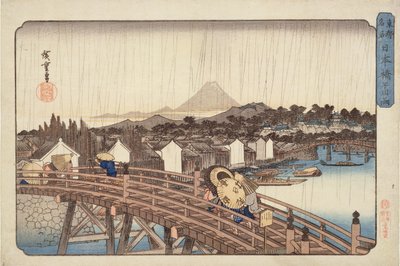 Pioggia serale al ponte Nihonbashi, da Luoghi celebri della capitale orientale, c.1832 da Utagawa Hiroshige