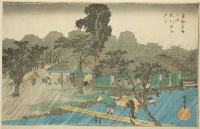Pioggia serale alla riva del fiume Tadasu (Tadasugawara no yudachi), dalla serie "Luoghi famosi di Kyoto (Kyoto meisho no uchi)" da Utagawa Hiroshige