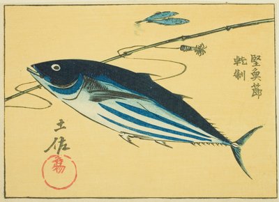 Prodotti famosi della provincia di Tosa: Bonito essiccato, sezione del foglio n. 16 dalla serie "Immagini ritagliate delle province" da Utagawa Hiroshige