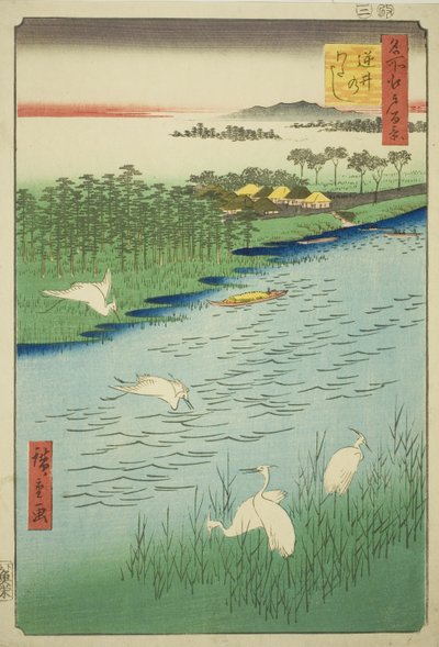 Attraversamento del traghetto a Sakasai, dalla serie "Cento vedute famose di Edo" da Utagawa Hiroshige