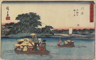 Traghetto a Rokugo_, Kawasaki, 1841-1842 da Utagawa Hiroshige