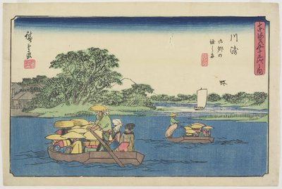 Traghetto a Rokugo, Kawasaki da Utagawa Hiroshige