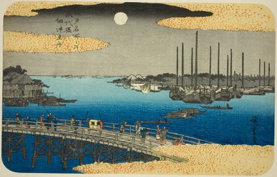 Barche da Pesca vicino al Ponte Eitai nella Baia di Tsukuda (Eitaibashi Tsukuda oki isaribune), dalla serie "Luoghi Famosi di Edo (Edo meisho no uchi)" da Utagawa Hiroshige