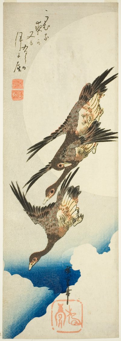 Oche Volanti e Luna Piena da Utagawa Hiroshige