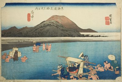 Fuchu: Il fiume Abe, dalla serie "Le cinquantatré stazioni della strada del Tokaido", conosciuta anche come Hoeido Tokaido da Utagawa Hiroshige