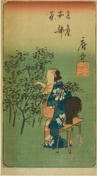 Fuchu, sezione del foglio n. 5 dalla serie "Ritagli delle Cinquantatré Stazioni (Gojusan tsugi harimaze)" da Utagawa Hiroshige