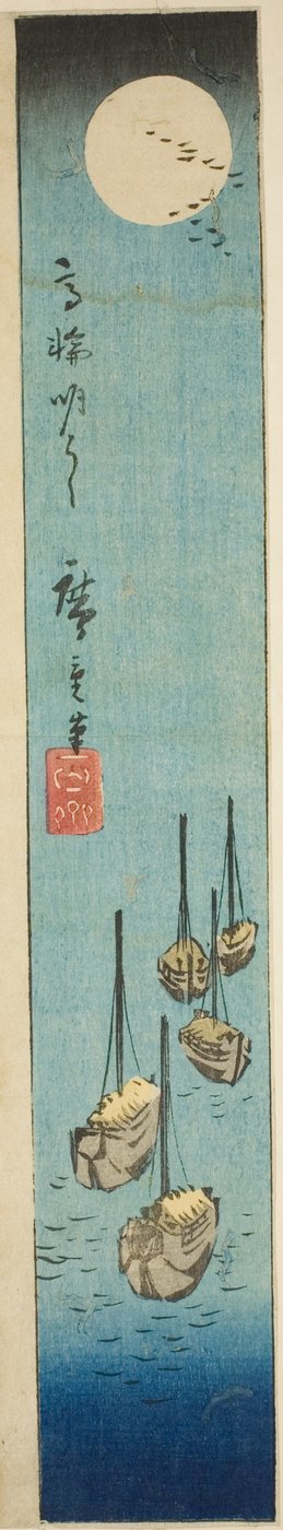 Luna Piena su Takanawa, sezione di un foglio dalla serie "Ritagli di Luoghi Famosi di Edo" da Utagawa Hiroshige